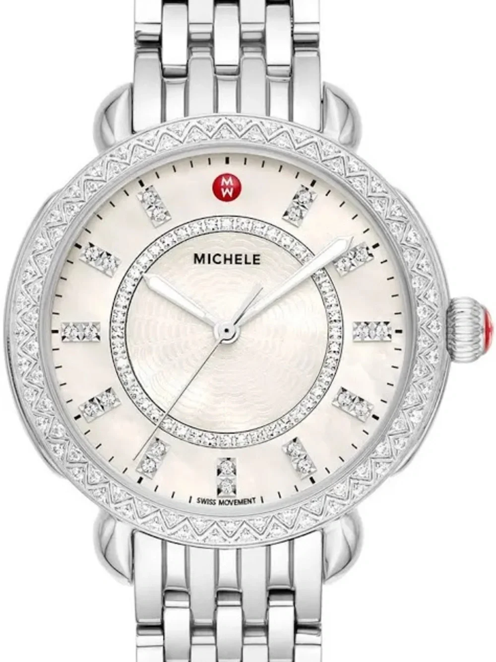 Michele Sidney Classic Stainless Steel Diamond  Women's Watch NEW